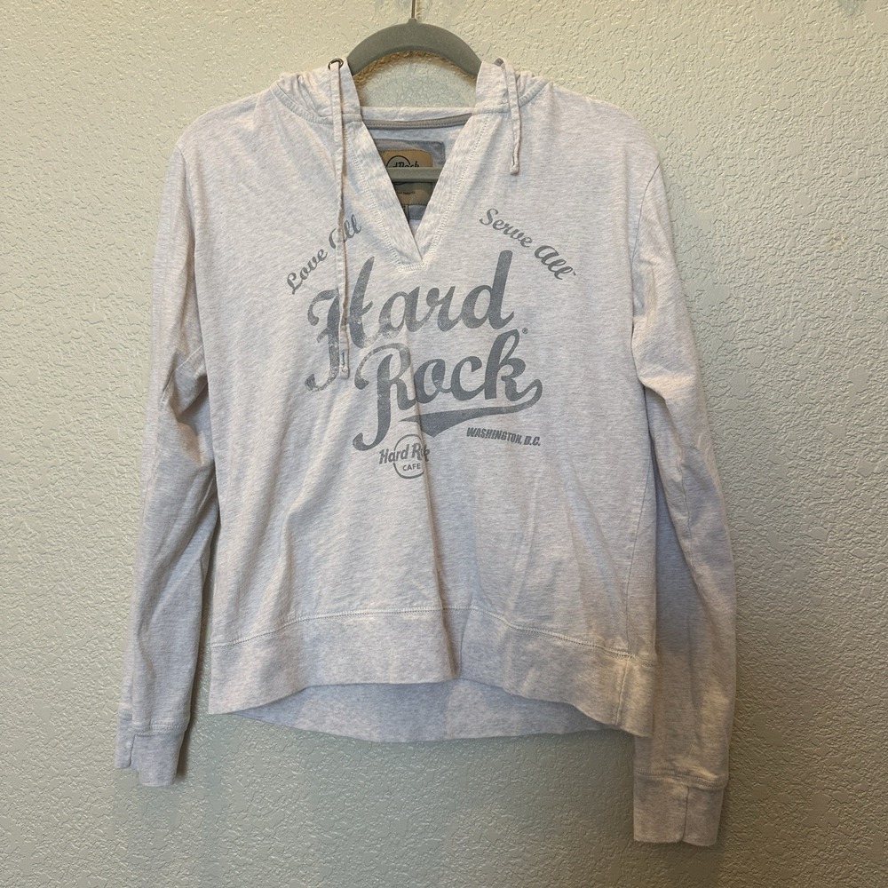 Hard Rock Cafe Love all Serve all Hooded t-shirt long sleeve Women Washington DC
